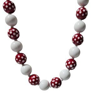 Retro 50s Red White Polka Dot Bead Necklace Fashion Jewelry Women Sock Hop